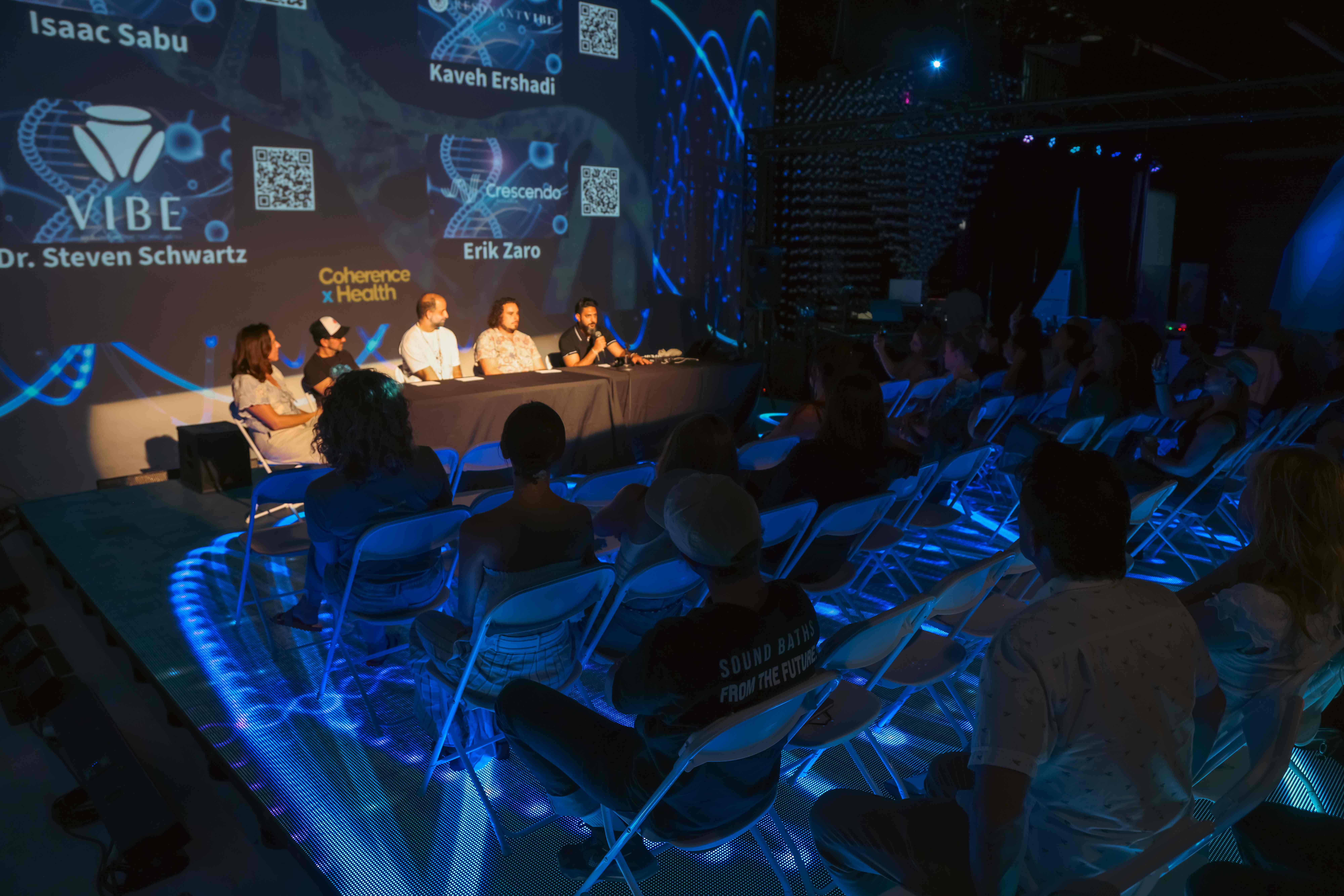 VIBE panel discussion with immersive backdrop