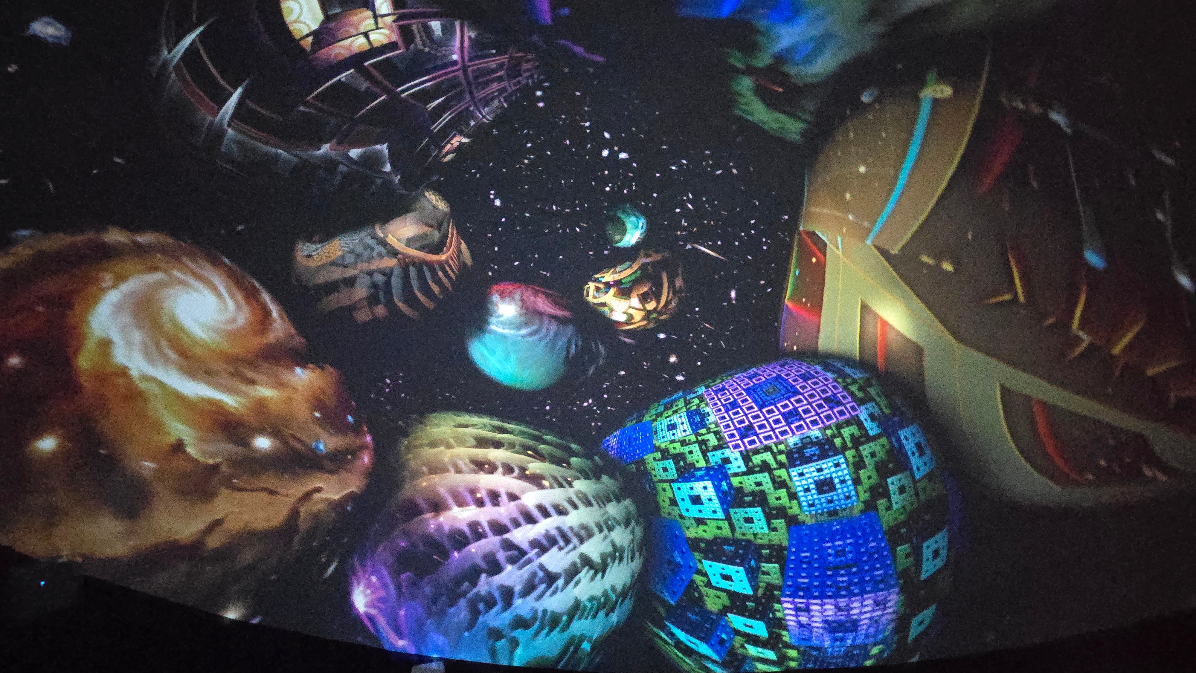 Fractal spheres and galaxies floating in deep space dome